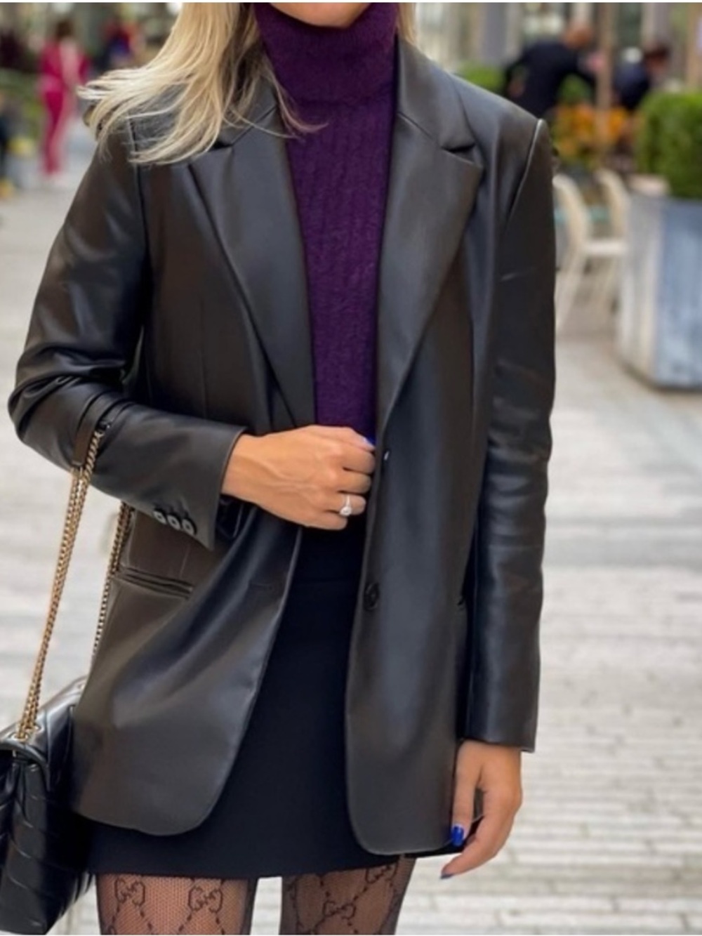 Zara Black Faux Leather Blazer Jacket